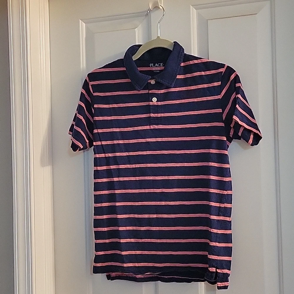Childrens Place Navy striped pink polo large 10/12